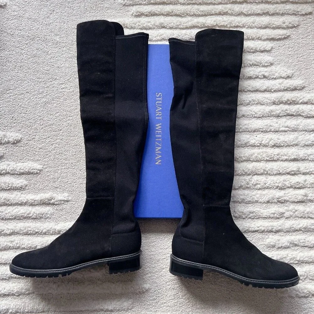 Stuart Weitzman City  Womens Over-the-knee OTK Stretchy Boots Black Suede US 9.5 - Picture 3 of 12